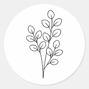 Minimalist Eucalyptus Botanical Line Art Classic Round Sticker