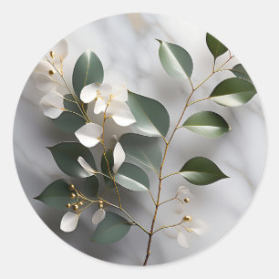 Minimalist Eucalyptus Branch On Marble Classic Round Sticker