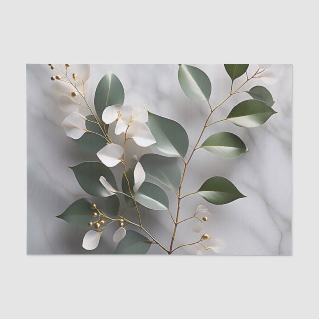 Minimalist Eucalyptus Branch On Marble Tissue Paper (Front)
