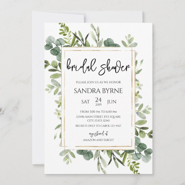 Minimalist Eucalyptus Bridal Shower Invitation (Front)