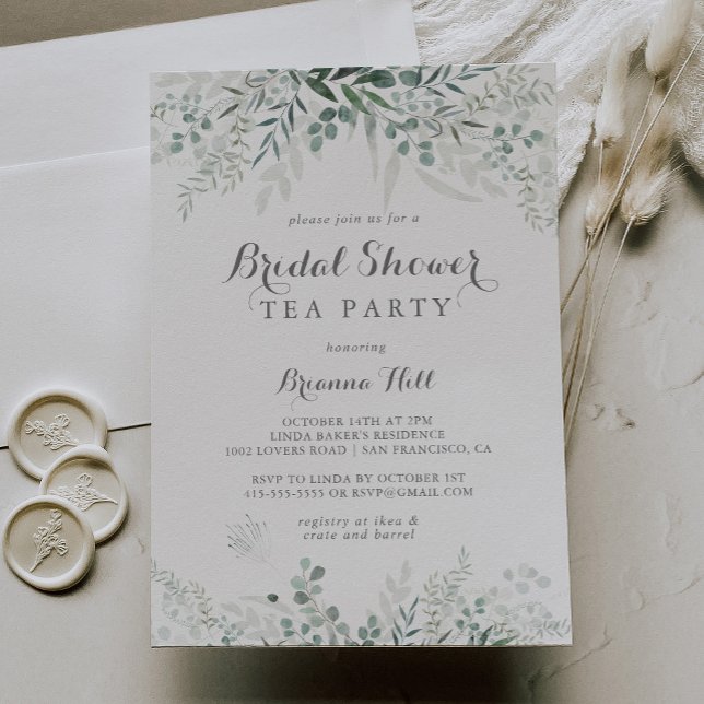 Minimalist Eucalyptus Bridal Shower Tea Party Invitation (Creator Uploaded)