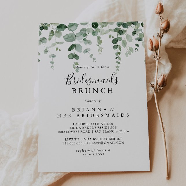 Minimalist Eucalyptus Bridesmaids Brunch Shower  Invitation (Creator Uploaded)