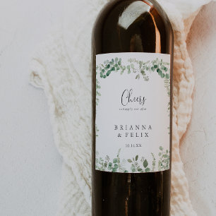 Minimalist Eucalyptus Cheers Wedding Wine Labels