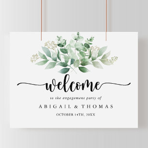 Minimalist Eucalyptus Engagement Party Welcome Poster
