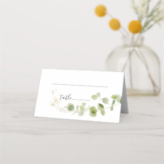 Minimalist Eucalyptus Green Foliage Classy Wedding Place Card