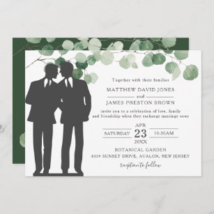 Minimalist Eucalyptus Greenery Gay Wedding Mr & Mr Invitation