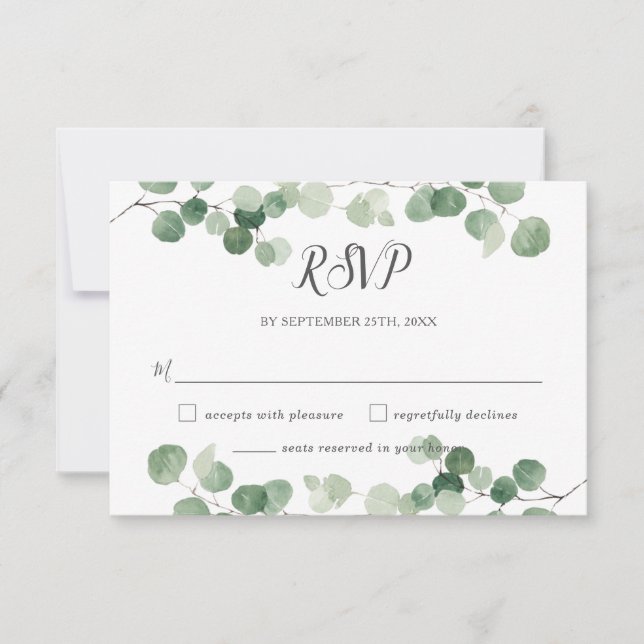 Minimalist Eucalyptus Greenery Reply Gay Wedding RSVP Card (Front)