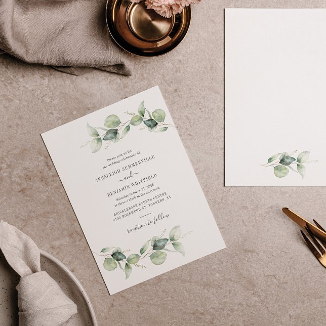 Minimalist Eucalyptus Greenery Watercolor Wedding Invitation (Creator Uploaded)