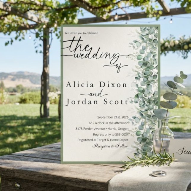 Minimalist Eucalyptus Greenery Wedding Invitation (Creator Uploaded)
