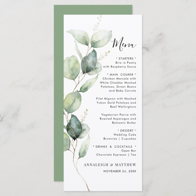 Minimalist Eucalyptus Greenery Wedding Menu (Front/Back)