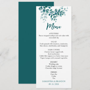 Minimalist eucalyptus greenery wedding menu