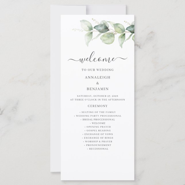 Minimalist Eucalyptus Greenery Wedding Program (Front)