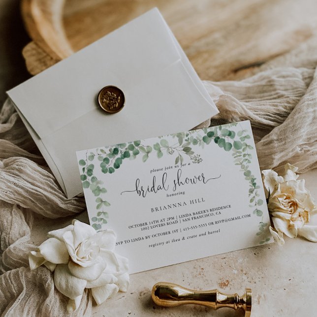 Minimalist Eucalyptus Horizontal Bridal Shower  Invitation (Creator Uploaded)