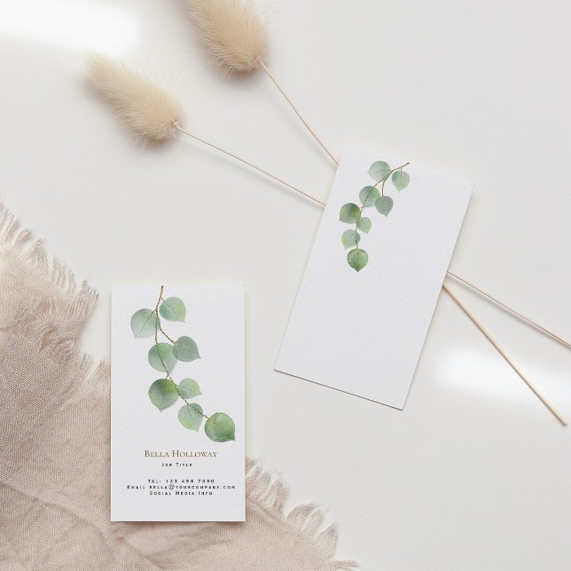 Minimalist Eucalyptus Leaf Green Gold Business Card (Creator Uploaded)
