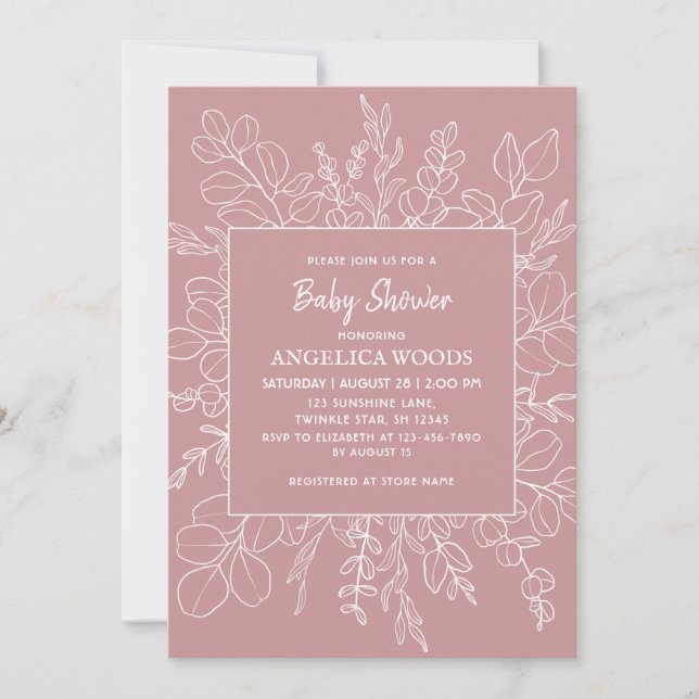 Minimalist Eucalyptus Leaves Baby Shower  Invitation (Front)