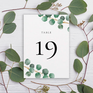 Minimalist Eucalyptus Leaves Wedding Table Number