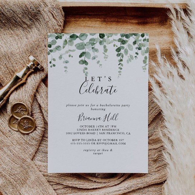 Minimalist Eucalyptus Let's Celebrate Party  Invitation (Creator Uploaded)