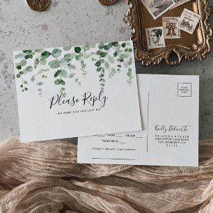 Minimalist Eucalyptus Menu Choice RSVP Postcard