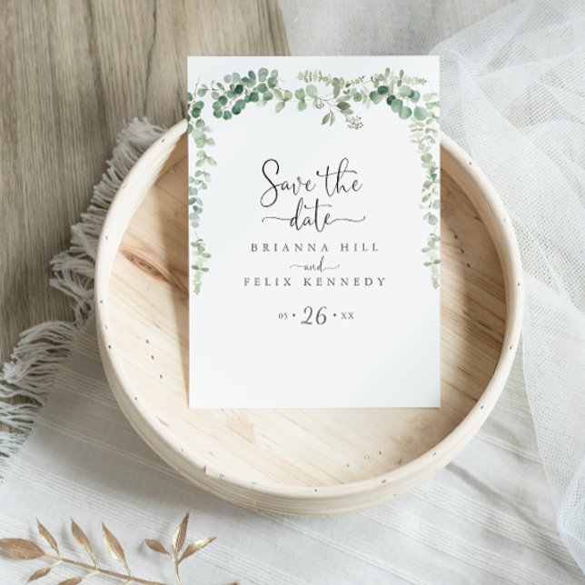 Minimalist Eucalyptus Save the Date Postcard (Creator Uploaded)