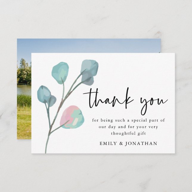 Minimalist Eucalyptus Script Photo Thank You (Front/Back)
