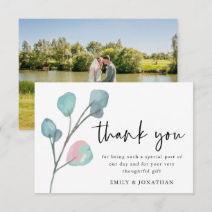 Minimalist Eucalyptus Script Photo Thank You Card