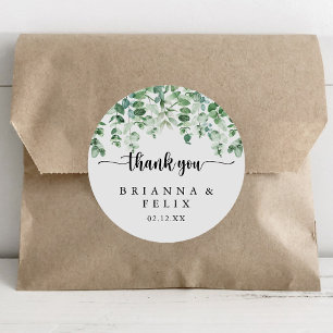 Minimalist Eucalyptus Thank You Wedding Favour   Classic Round Sticker