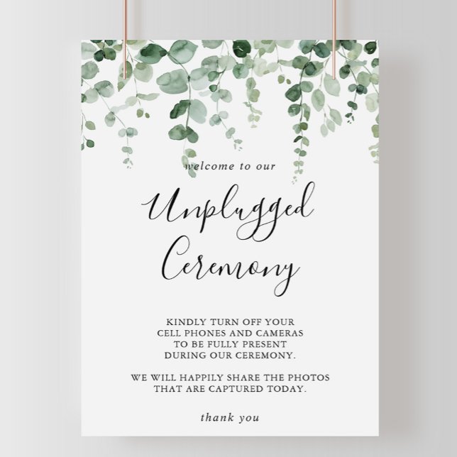 Minimalist Eucalyptus Unplugged Ceremony Sign (Creator Uploaded)