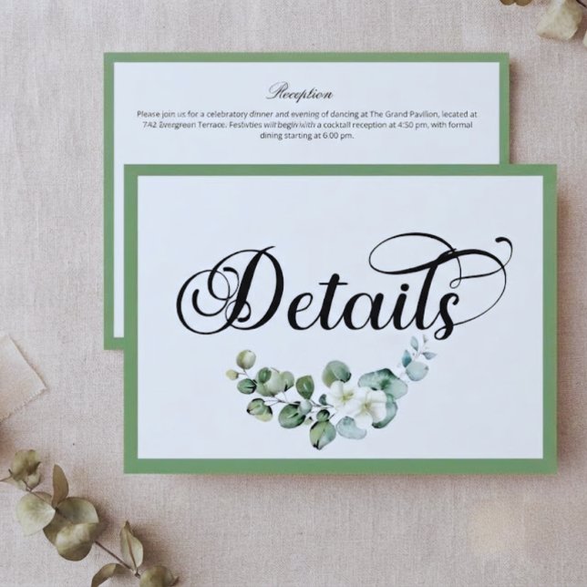Minimalist Eucalyptus Wedding Details Card (Creator Uploaded)
