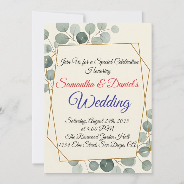 Minimalist Eucalyptus Wedding Invitation (Front)