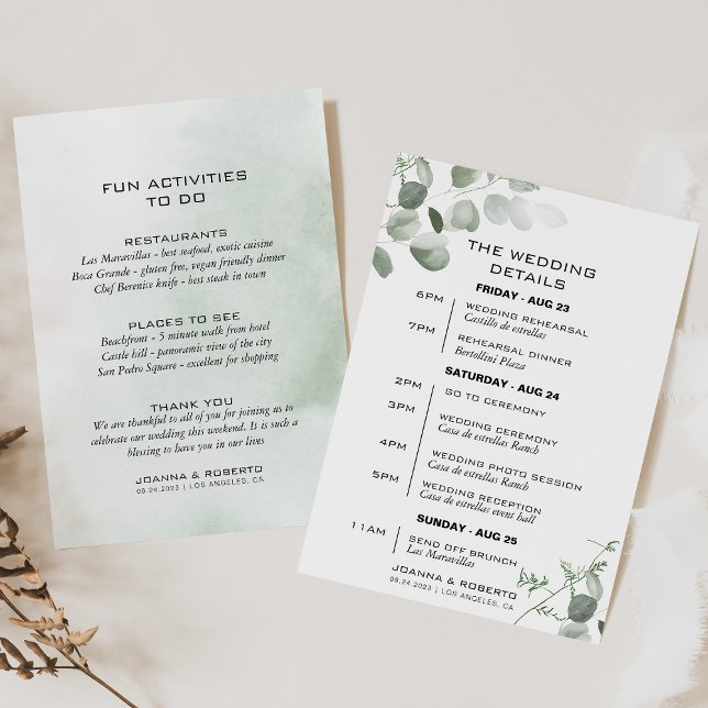 Minimalist Eucalyptus Wedding Itinerary Card (Creator Uploaded)