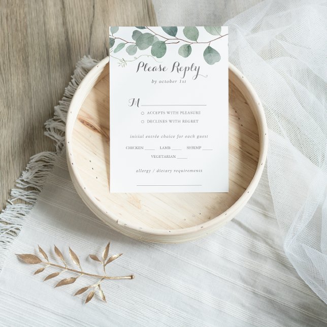 Minimalist Eucalyptus Wedding Menu Choice RSVP (Creator Uploaded)
