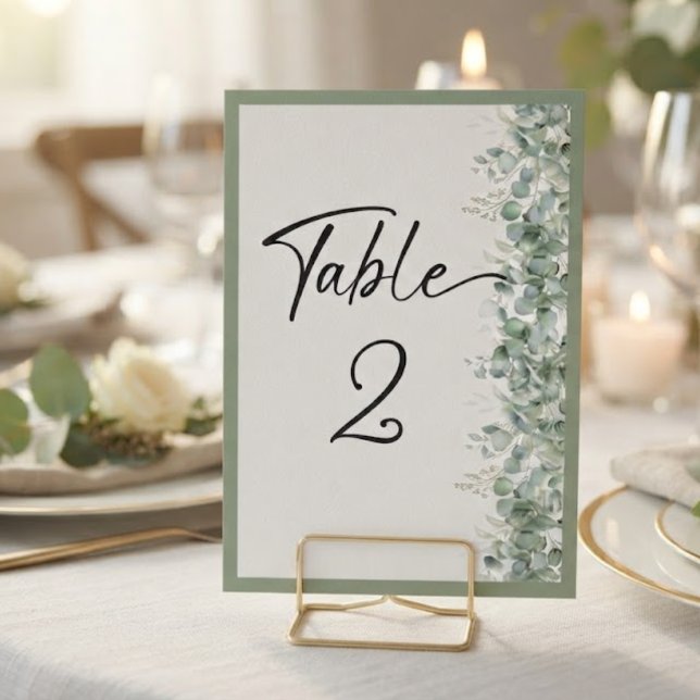 Minimalist Eucalyptus  Wedding Table Number (Creator Uploaded)