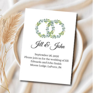 Minimalist Eucalyptus Wreath Wedding Announcement