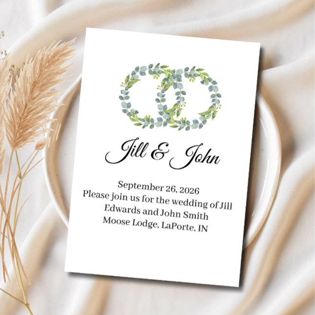 Minimalist Eucalyptus Wreath Wedding Announcement (Creator Uploaded)