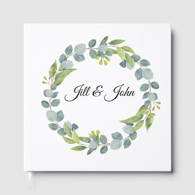 Minimalist Eucalyptus Wreath Wedding Guest Book (Front)