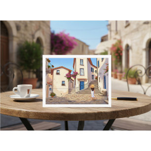 Minimalist European Street Illustration Postcard