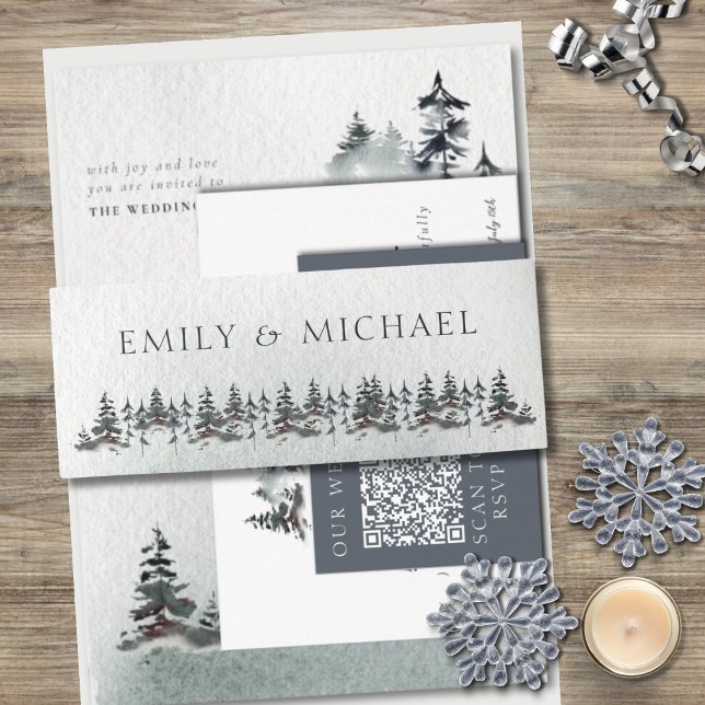 Minimalist Evergreen Mountain Green Slate Blue Invitation Belly Band (Creator Uploaded)