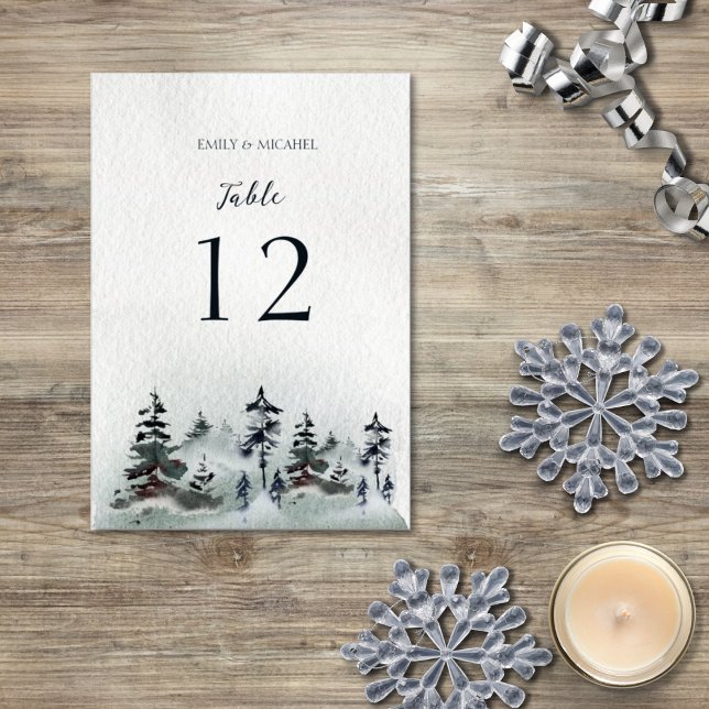 Minimalist Evergreen Mountain Green Slate Blue Table Number (Creator Uploaded)