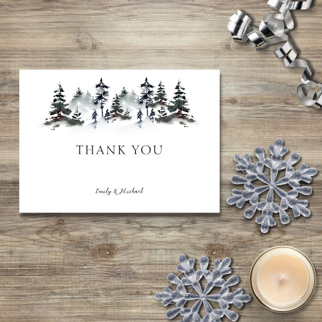 Minimalist Evergreen Mountain Green Slate Blue Thank You Card (Creator Uploaded)