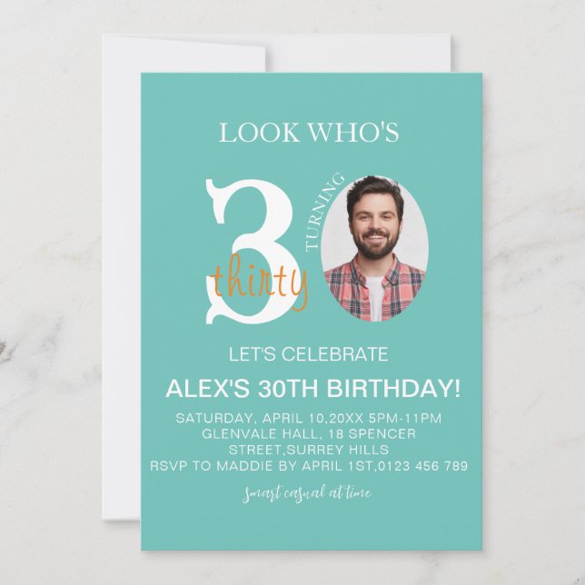 Minimalist evite Birthday 30th, Men Digital 30th  Invitation (Front)
