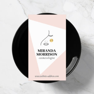 Minimalist Face Beauty Logo Cosmetologist Pink Business Card