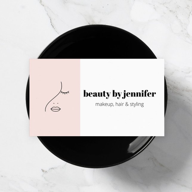 Minimalist Face Beauty Logo Makeup Artist Pink Business Card (Creator Uploaded)