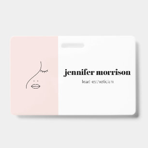 Minimalist Face Beauty Logo Makeup Artist Pink ID Badge