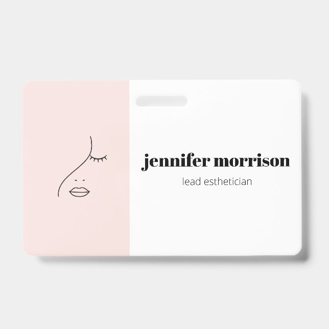 Minimalist Face Beauty Logo Makeup Artist Pink ID Badge (Front)