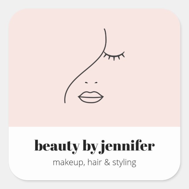 Minimalist Face Beauty Logo Makeup Artist Pink Square Sticker (Front)