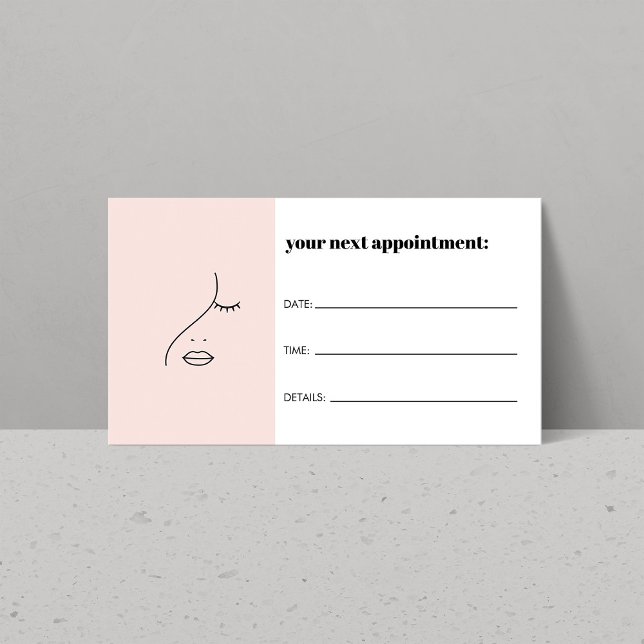 Minimalist Face Beauty Logo Pink Appointment Business Card (Creator Uploaded)