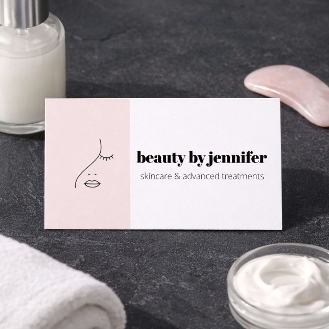 Minimalist Face Logo Esthetician Blush Pink Business Card (Creator Uploaded)