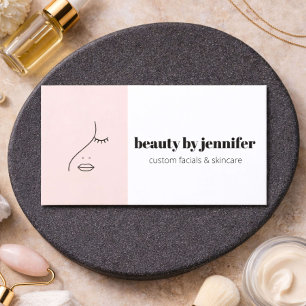 Minimalist Face Logo Facialist Blush Pink Business Card