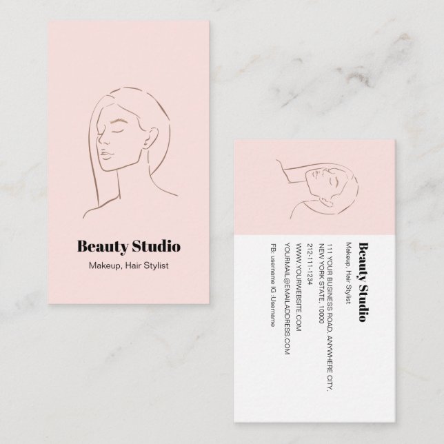 Minimalist Face Logo Hair Beauty Makeup Pink Business Card (Front/Back)