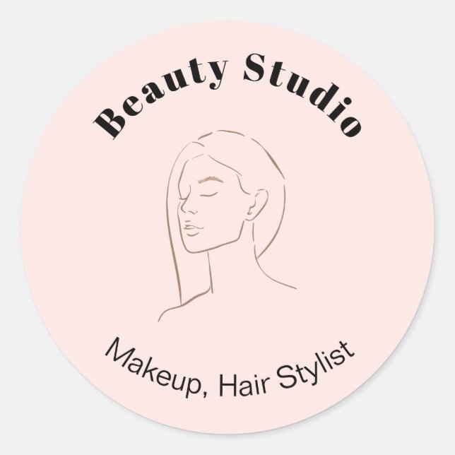 Minimalist Face Logo Hair Beauty Makeup Pink Classic Round Sticker (Front)